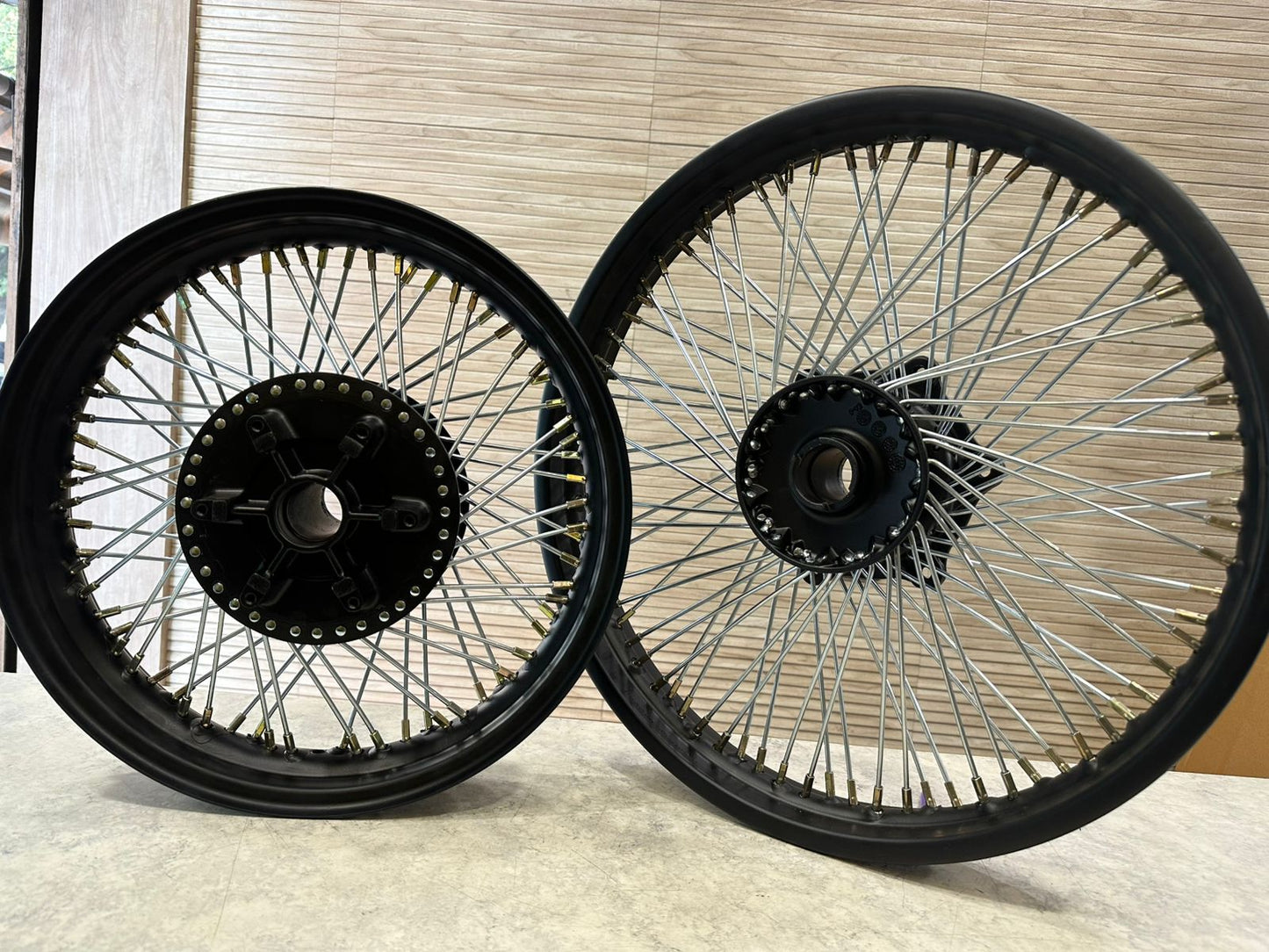 Royal Enfield 80 spoke multi spoke wheel rim for Classic Electra and Standard with front 19” and rear 15” wheel for broad tyre for making a bike Harley style chopper bobber