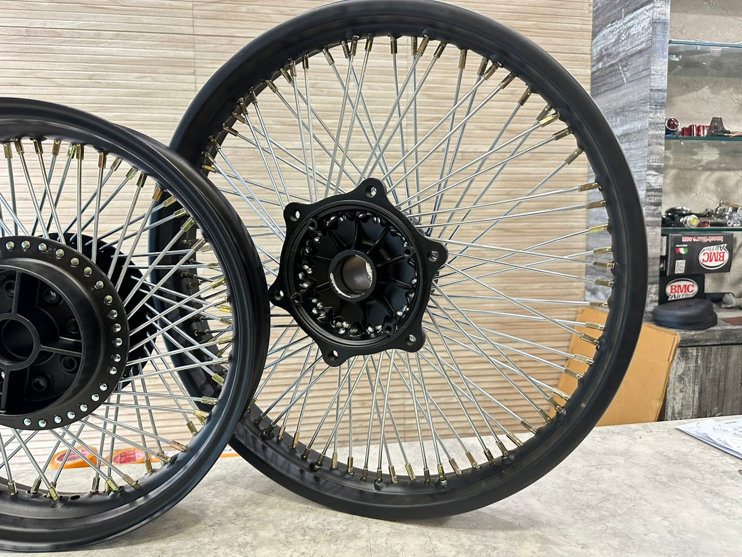 Royal Enfield 80 spoke multi spoke wheel rim for Classic Electra and Standard with front 19” and rear 15” wheel for broad tyre for making a bike Harley style chopper bobber