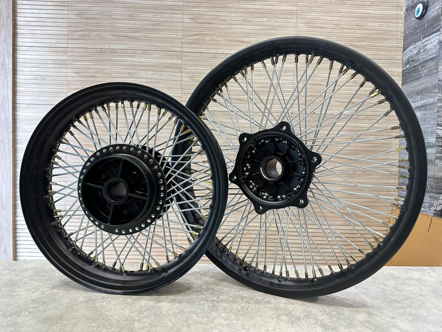 Royal Enfield 80 spoke multi spoke wheel rim for Classic Electra and Standard with front 19” and rear 15” wheel for broad tyre for making a bike Harley style chopper bobber