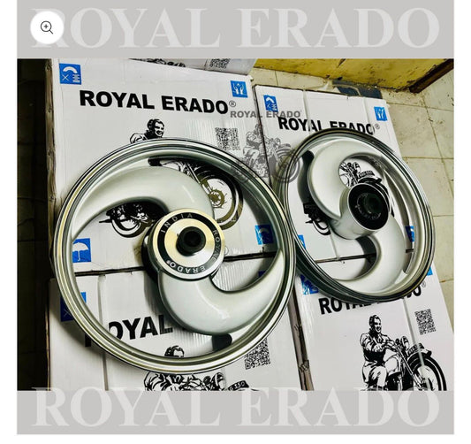 ROYAL ERADO Imported  2S alloy s 2 spoke Alloy Wheel set for Classic single disc & standard 500cc (front 19” disc & rear 18” drum)