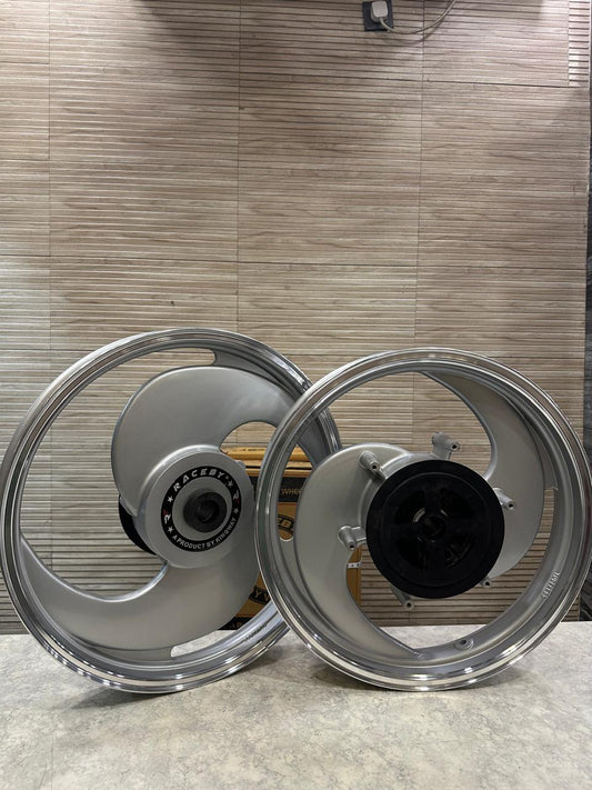 Kingway / Raceby 2s 2 spoke broad S Silver Alloy wheel for Royal Enfield reborn classic single disc and new standard battalion after 2022 model ( front 19” disc & rear drum 18” )