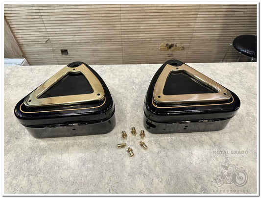 Royal enfield brass solid tool box cover panel with bolts in brass for flat tool boxes fit to classic electra and standard