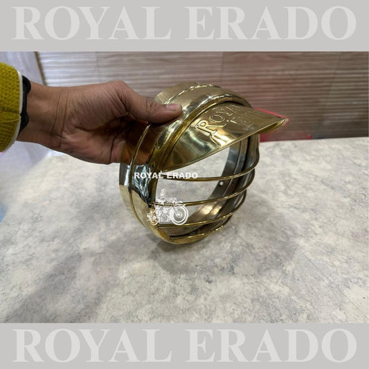 Vintage Brass Headlight Grill (Jalli) with Integrated Shade – For Royal Enfield G2 (1962), Standard, & Electra (Old Models)