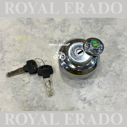 Vintage Chrome Lock-Type Fuel Tank Cap for Royal Enfield (G2, 1962, Pre-2000 Bullet, Standard, Electra)