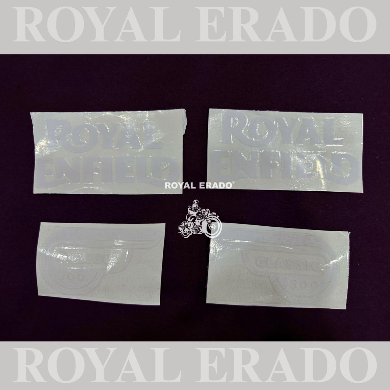 Royal Enfield Decal Set – Premium White Tank & Tool Box Stickers (For Standard, Classic, & Electra)
