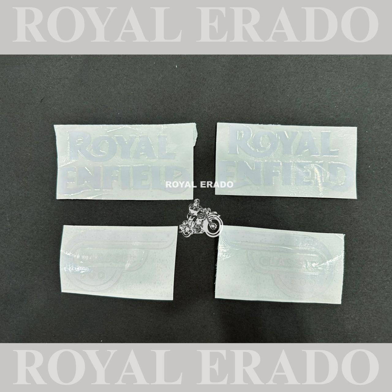 Royal Enfield Decal Set – Premium White Tank & Tool Box Stickers (For Standard, Classic, & Electra)
