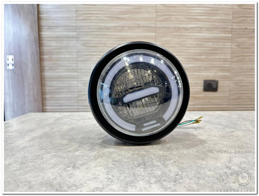 5.75" LED Projector Headlight Assembly for Royal Enfield Classic, Electra, Standard, Avenger, and Thunderbird (Chopper, Bobber, and Harley 883 Modification)