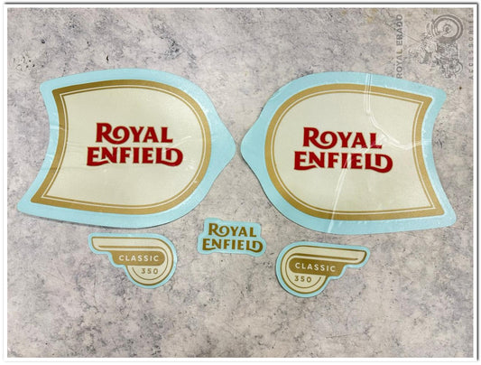 Royal enfield classic 350cc bs-3 bs-4   tank and tool box and rear mudguard sticker in golden classic 350 sticker