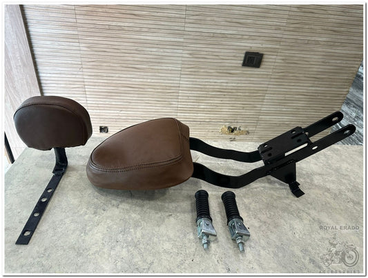 Jawa perak seat with rear backrest in brown with rear footrest