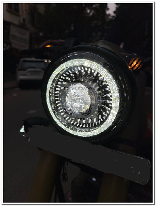 Royal enfield classic electra standard reborn classic battalion standard hunter 350 meteor 350 sun head light high power royal erado company with yellow and orange rings and projector led light