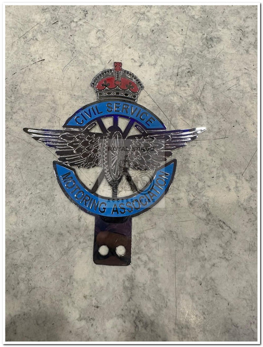 Royal enfield vintage civil service England crown queen monogram in chrome can be fitted to leg guard rear stay token tax holder