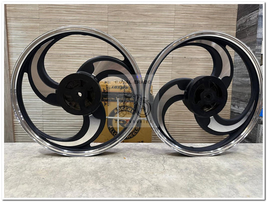 KINGWAY RACEBY 3 S Design 3S CNC 3 Spoke Talwar black Alloy Wheel | For Splendor I3S N SPLENDOR PLUS N SPLENDOR PRO / hf deluxe / passion / passion pro / super splendor / hero Honda new model splendor (front 18” drum and rear 18” big drum )