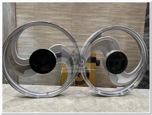 Raceby Kingway RX100 RX-135 RX-100 Alloy Wheels 2 spoke 2S s talwar cnc & Silver Design For Yamaha RX-100.