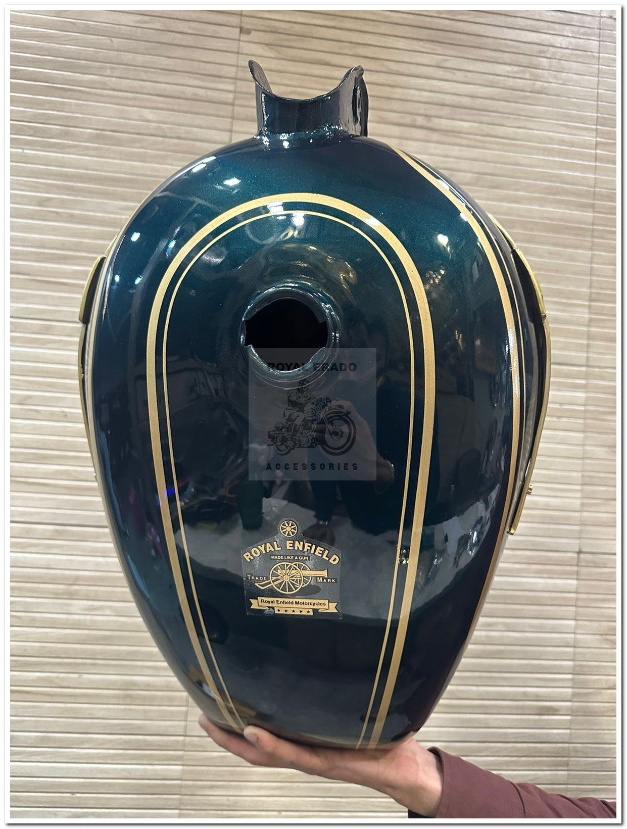 Royal enfield tank metallic green colour with  in 14 liters brass tank monogram for classic Electra standard and vintage g2 1962 old model bullet 350