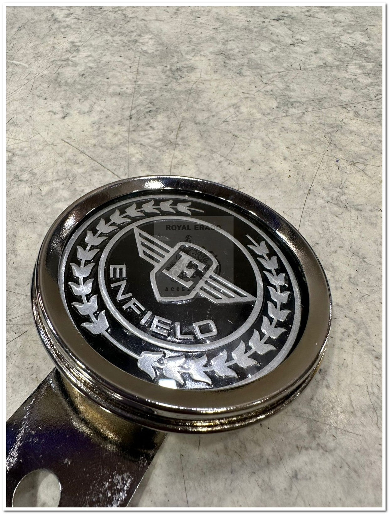 Royal Enfield chromed token holder British tax tag holder with Glass with E sticker enfield sticker  for Royal Enfield vintage 1962 old model g2 , Classic Electra and Standard Battalion reborn classic