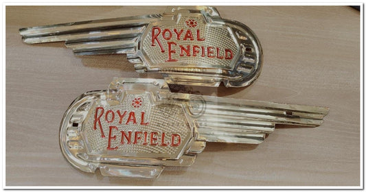 Royal enfield brass tank monogram logo with red colour in RE logo for vintage g2 1962 old model bullet 350 cast iron engine ci engine standard electra