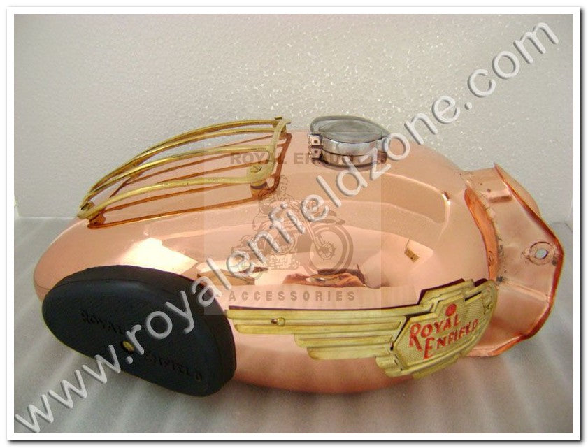 Royal Enfield vintage G2 1962 old model bullet 350 Standard copper chrome tank with brass grill and brass monogram and knee pad.