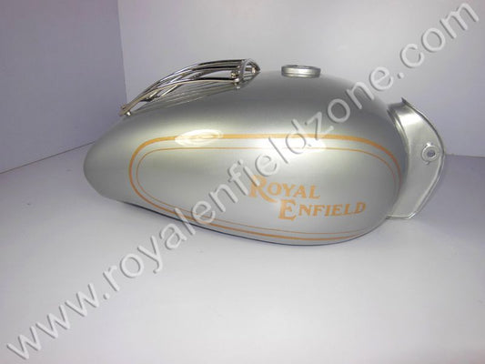 Royal Enfield silver tank with chrome grill in 13 to 14 liters for vintage G2 1962 old model Bullet 350 standard Classic ( BS3-BS4) Electra.