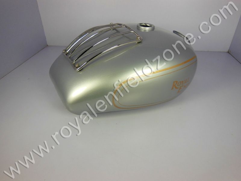 Royal Enfield silver tank with chrome grill in 13 to 14 liters for vintage G2 1962 old model Bullet 350 standard Classic ( BS3-BS4) Electra.