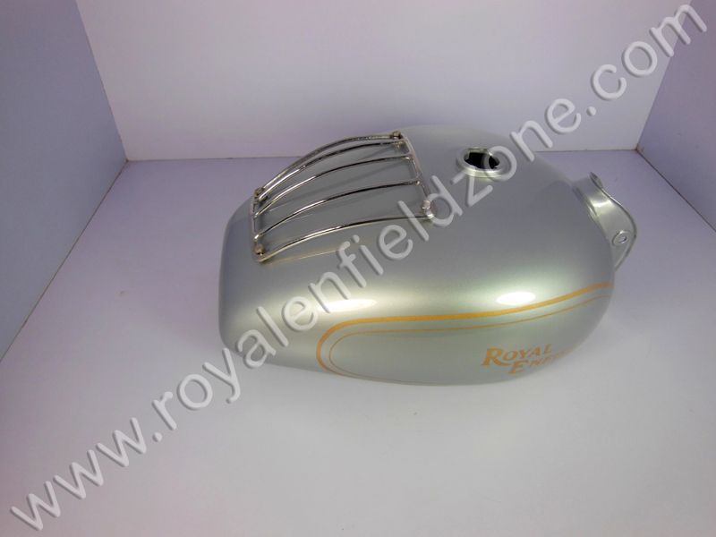 Royal Enfield silver tank with chrome grill in 13 to 14 liters for vintage G2 1962 old model Bullet 350 standard Classic ( BS3-BS4) Electra.