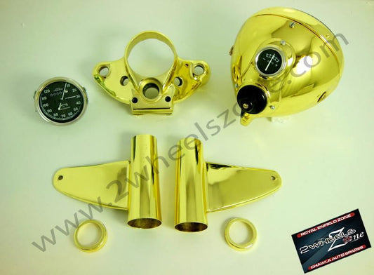 Royal Enfield brass-coated golden-coated headlight assembly for old model vintage G2 1962 bullet 350 cast iron engine ci engine Standard Electra