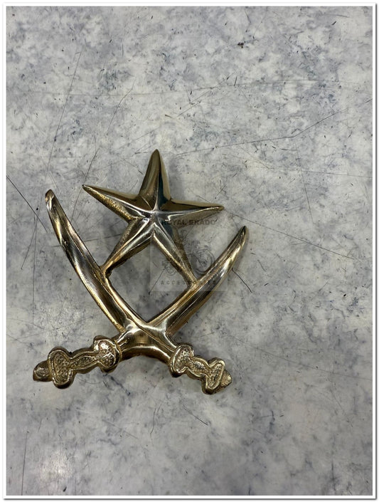 Brass talwar star monogram fit to tool box, air filter box, or battery cover &nbsp;for vintage g2 1962 old model bullet 350 cast iron engine ci engine, standard classic Electra reborn battalion and vintage cars.