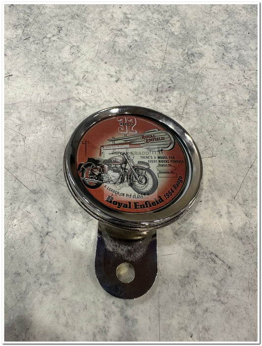 Chrome tax token holder RE bike logo in chrome fit to shocker bolt at front or rear or leg gaurd for Royal enfield vintage g2 1962 old model bullet 350 standard classic electra reborn battalion