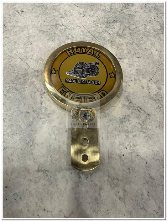 Brass  tax token holder RE made like a gun  logo in chrome fit to shocker bolt at front or rear or leg gaurd for Royal enfield vintage g2 1962 old model bullet 350 standard classic electra reborn battalion