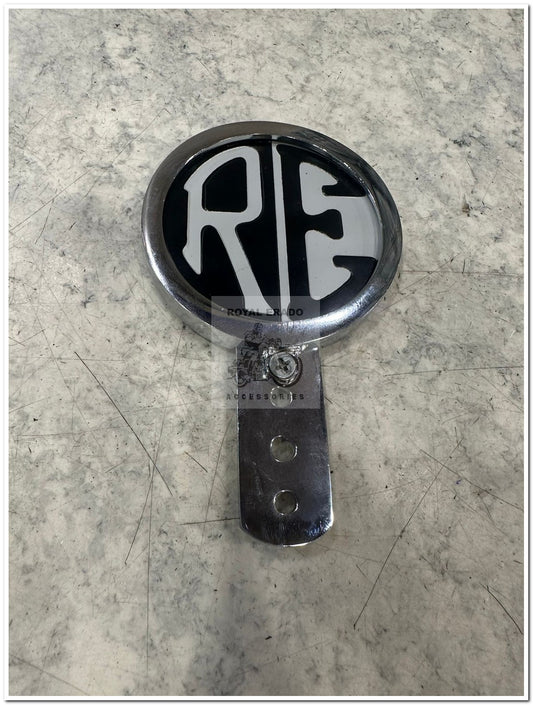 Chrome tax token holder RE bike logo in chrome fit to shocker bolt at front or rear or leg gaurd for Royal Enfield vintage g2 1962 old model bullet 350 cast iron engine ci engine standard classic electra reborn battalion.