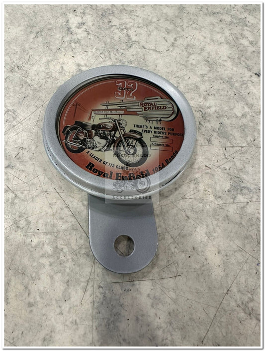 Silver tax token holder RE bike logo in chrome fit to shocker bolt at front or rear or leg gaurd for Royal Enfield vintage g2 1962 old model bullet 350 cast iron engine ci engine standard classic electra reborn battalion.