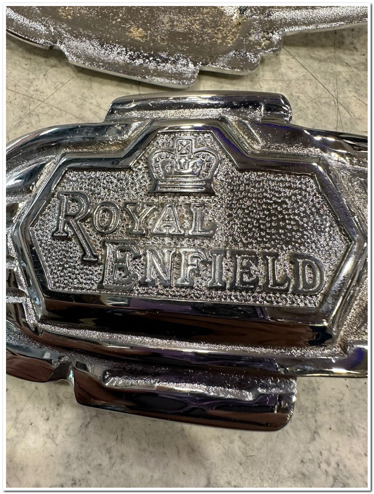 Royal enfield old model bullet vintage g2 1962 standard 350 tank monogram with crown on top in brass chrome heavy quality