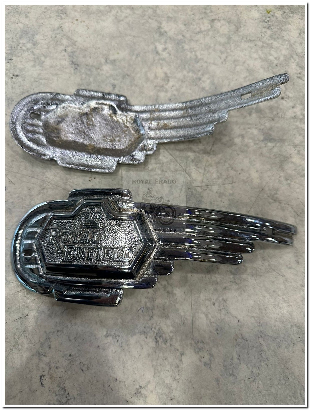 Royal enfield old model bullet vintage g2 1962 standard 350 tank monogram with crown on top in brass chrome heavy quality