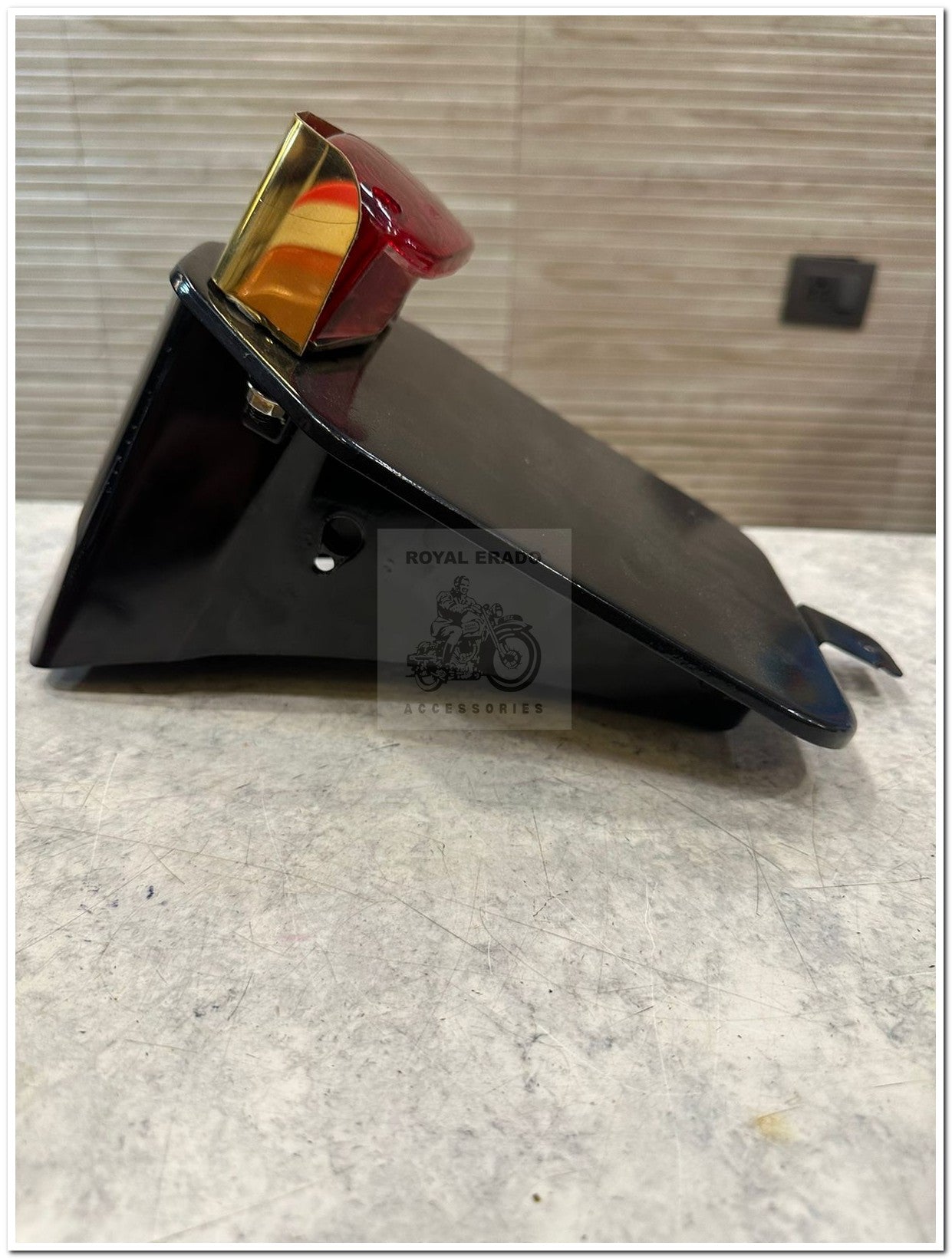 Royal enfield reborn classic battalion standard g2 1962 old model bullet standard 350 rear number plate complete black with broad stand with old model tail light single wire and tail light shade brass with made like a gun logo