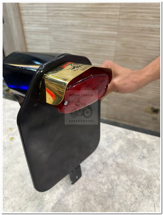 Royal enfield reborn classic battalion standard g2 1962 old model bullet standard 350 rear number plate complete black with broad stand with old model tail light single wire and tail light shade brass with made like a gun logo