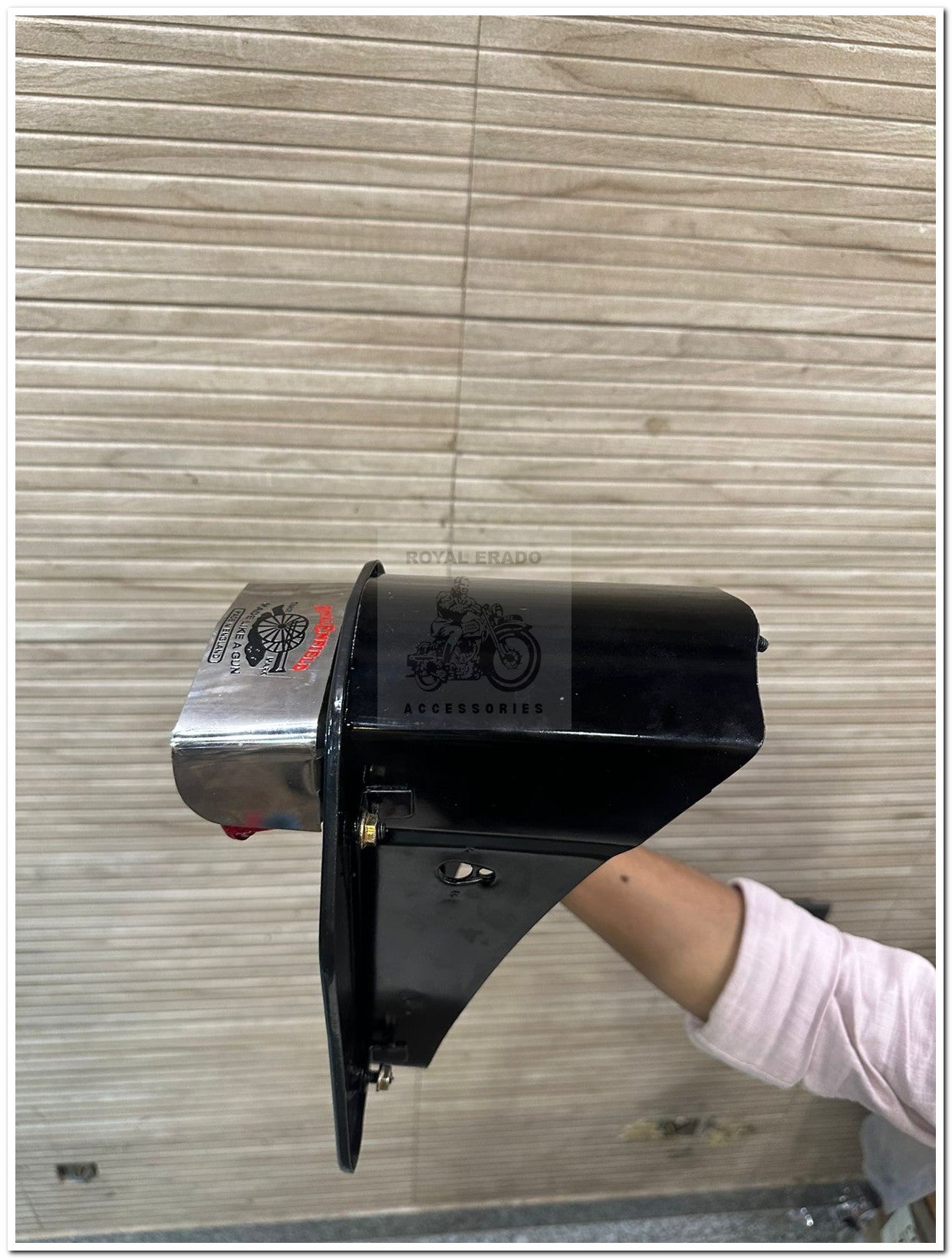 Royal enfield reborn classic battalion standard g2 1962 old model bullet standard 350 rear number plate complete black with broad stand with old model tail light single wire and tail light shade chrome  with made like a gun logo