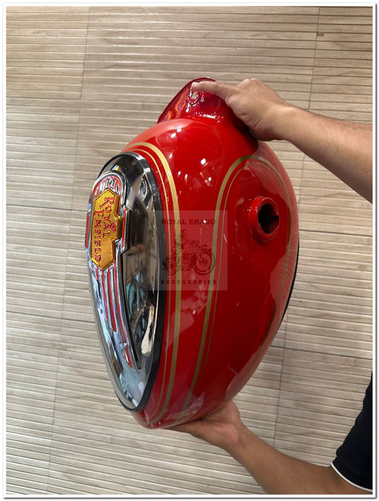 Royal Enfield vintage G2 1962 old model bullet 350 Standard Electra Classic side chrome plate red tank with Royal Enfield monogram.