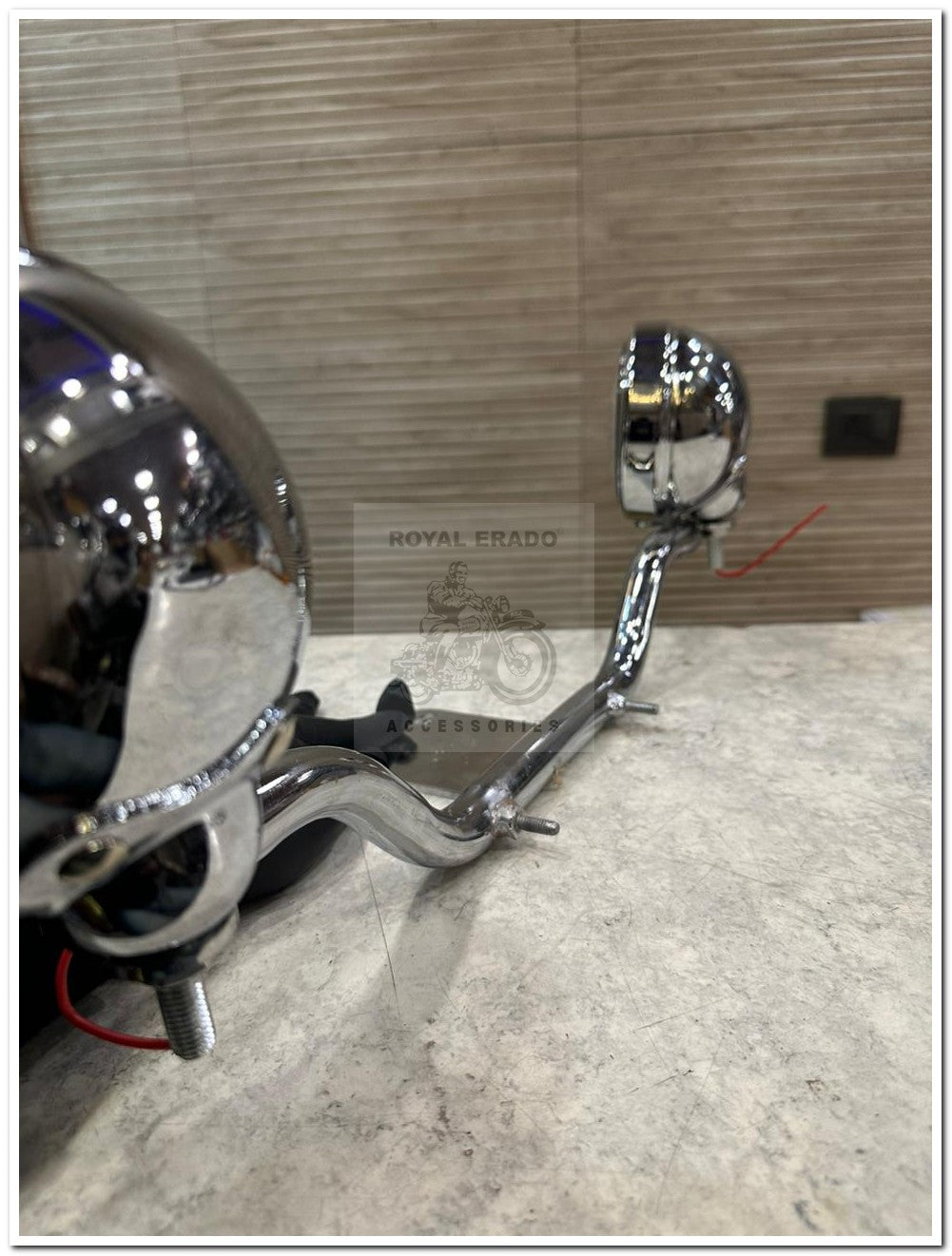 Royal Enfield super meteor 650 fog light full chrome with white led projector and fog light rod