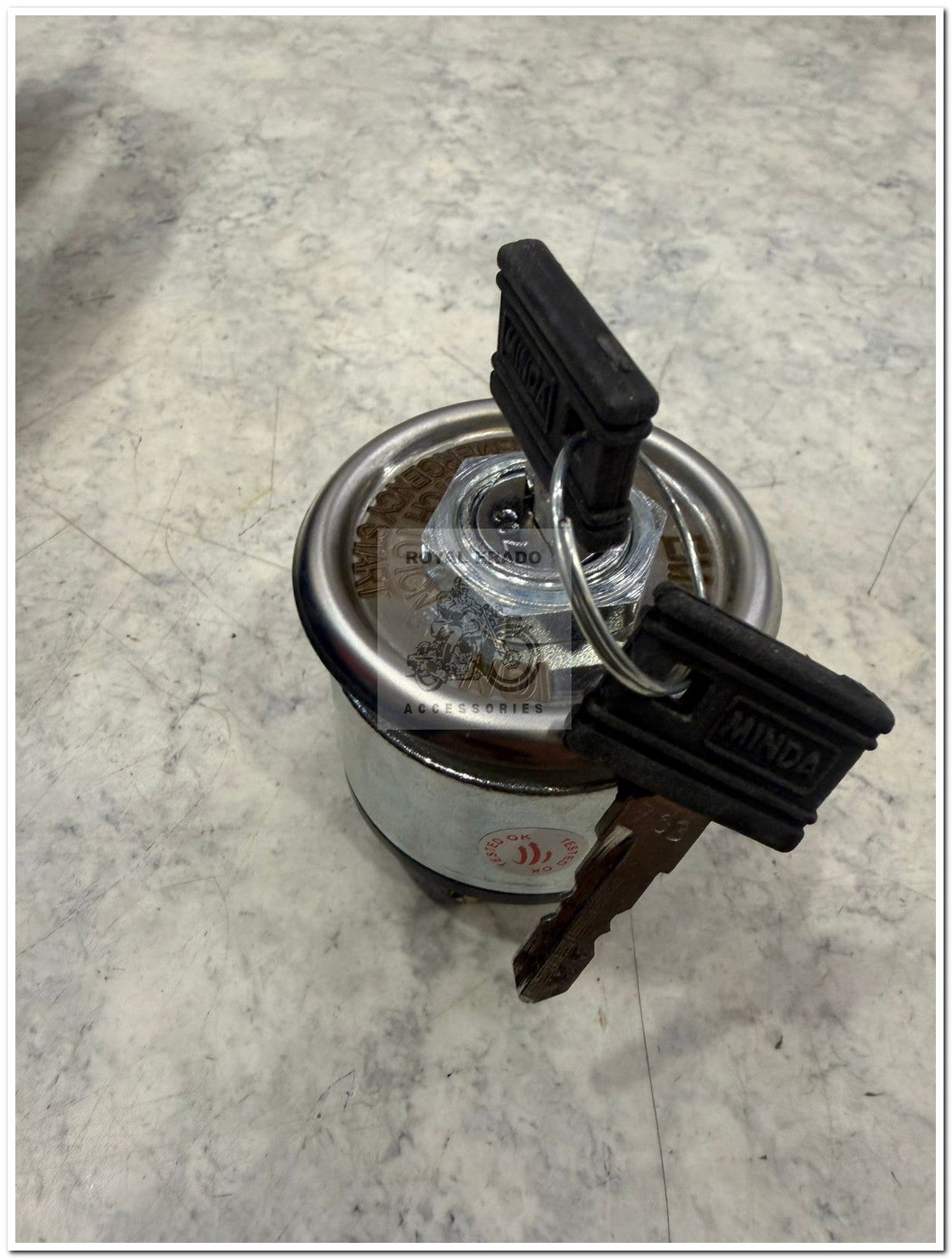 Royal Enfield vintage G2 1962 old model bullet 350 standard cast iron engine ignition switch tool box mounted with stainless steel plate.