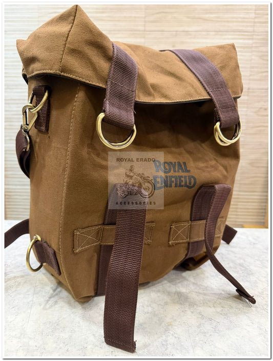 Royal Enfield Classic Electra Standard Reborn Battalion meteor 350 super meteor 650 short gun 650 hunter 350, and vintage 2 1962 old model bullet 350 cast iron engine ci engine canvas bag in brown khaki color.