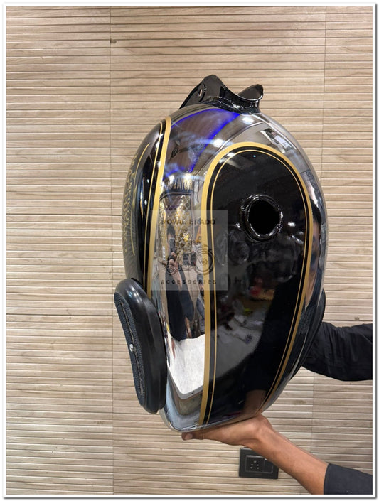 Royal Enfield chrome black Machismo design tank with knee pad for vintage g2 1963 old model Bullet 350 cast iron engine, CI Engine Classic Electra Standard