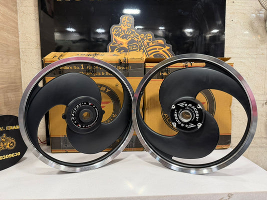 Kingway Raceby alloy wheel 2S spoke big S broad s alloy wheel black colour for Royal Enfield STANDARD BIG DRUM after 2010 model front 19” drum and rear 19” drum