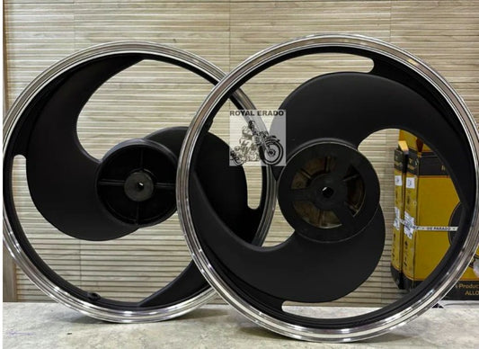 KINGWAY RACEBY 2 S Spokes S design Black Alloy Wheel Set Small drum brake | For Splendor I3S N SPLENDOR PLUS N SPLENDOR PRO / hf deluxe / passion / passion pro / super splendor / hero Honda new model splendor (front 18” drum and rear 18” Small drum)