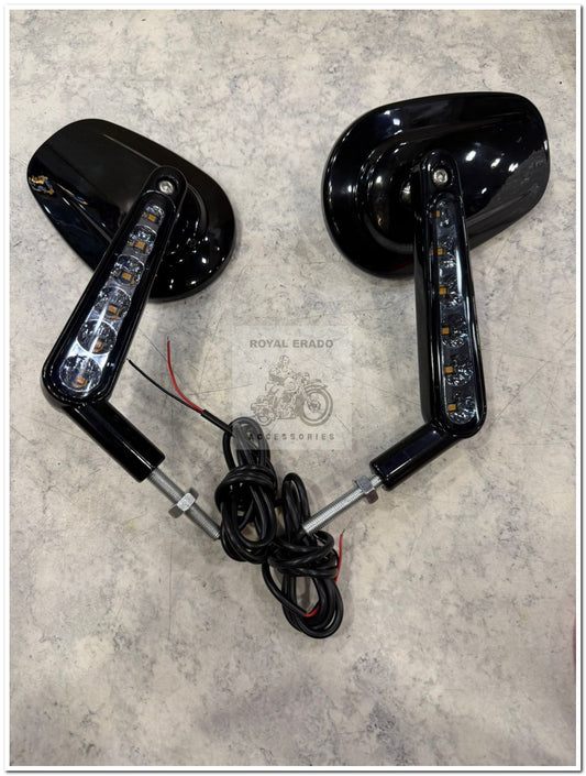 Royal enfield mirror in black with indicators harley style for  super meteor 650 meteor 350 classic electra standard reborn hunter 350 vintage 1962 old model bullet 350