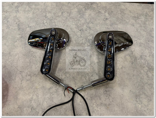 Royal enfield mirror in chrome with indicators harley style for  super meteor 650 meteor 350 classic electra standard reborn hunter 350 vintage 1962 old model bullet 350