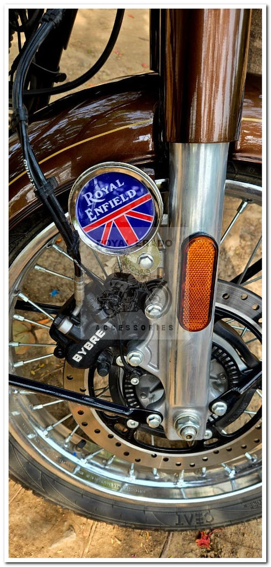 Token tax holder in chrome with England logo for Royal enfield enfield classic electra standard battalion reborn classic hunter 350 meteor 350 super meteor 650 short gun 650  Vintage g2 1962 old model bullet 350 fit to shocker , front wheel