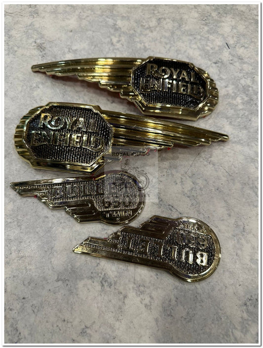 Royal enfield vintage g2 1962 old model bullet 350 tank monogram in golden color brass color coated with double side tape