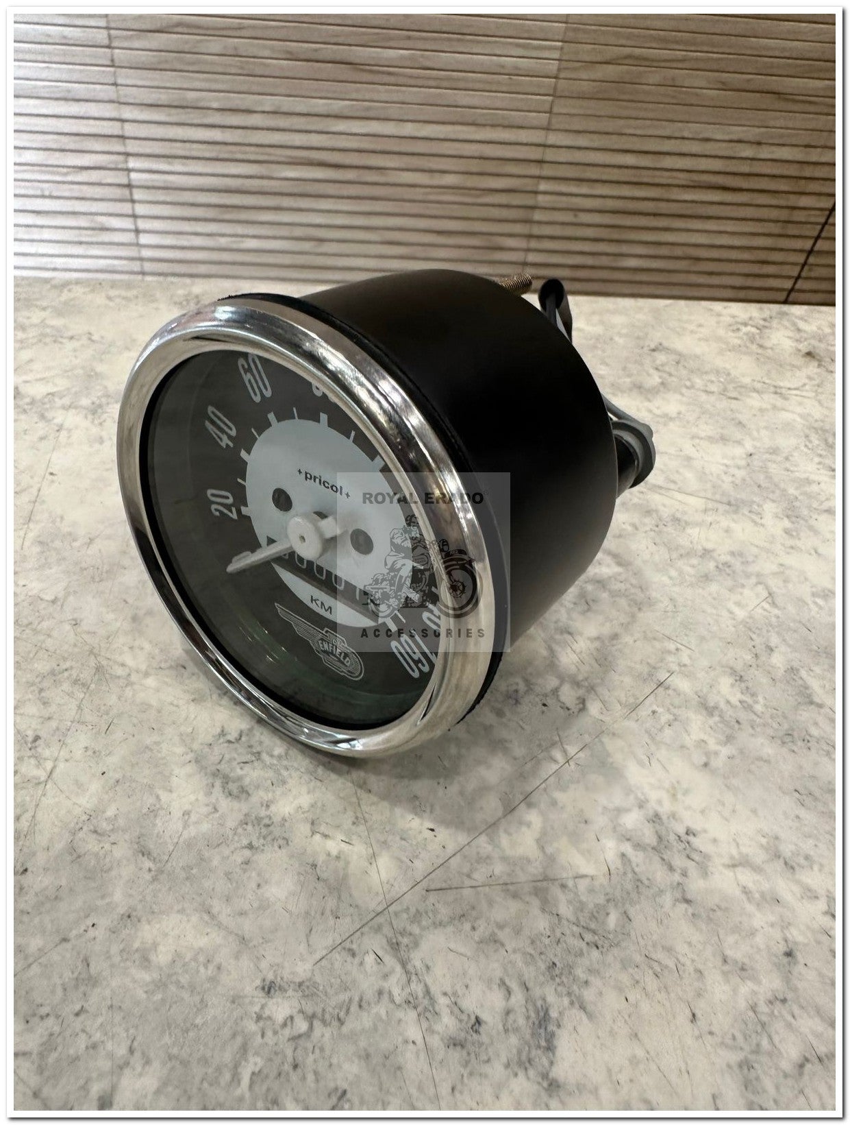 Royal enfield vintage g2 1962 old model bullet 350 standard electra replica pricole Enfield written speedometer meter 160 km black and white colour