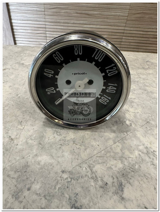 Royal enfield vintage g2 1962 old model bullet 350 standard electra replica pricole Enfield written speedometer meter 160 km black and white colour