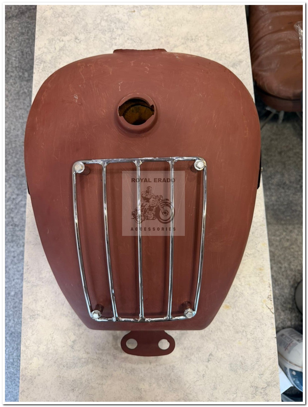 Royal enfield big tank 18 to 20 litters with chrome grill and tank monogram Royal enfield without paint raw for classic electra standard thunderbird uce bs-3 bs-4 & cast iron engine to give vintage and bulky look to bike
