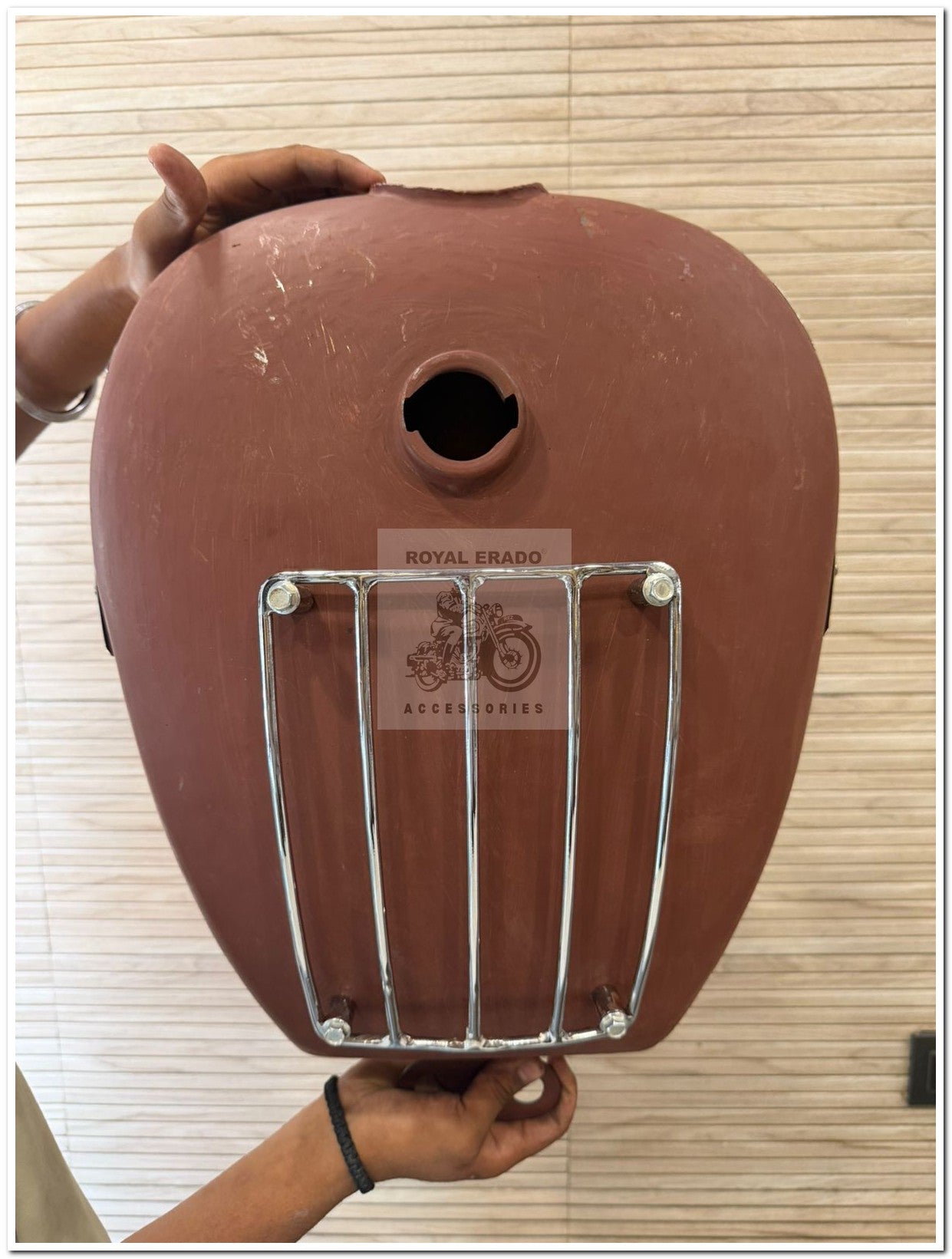 Royal enfield big tank 18 to 20 litters with chrome grill and tank monogram Royal enfield without paint raw for classic electra standard thunderbird uce bs-3 bs-4 & cast iron engine to give vintage and bulky look to bike
